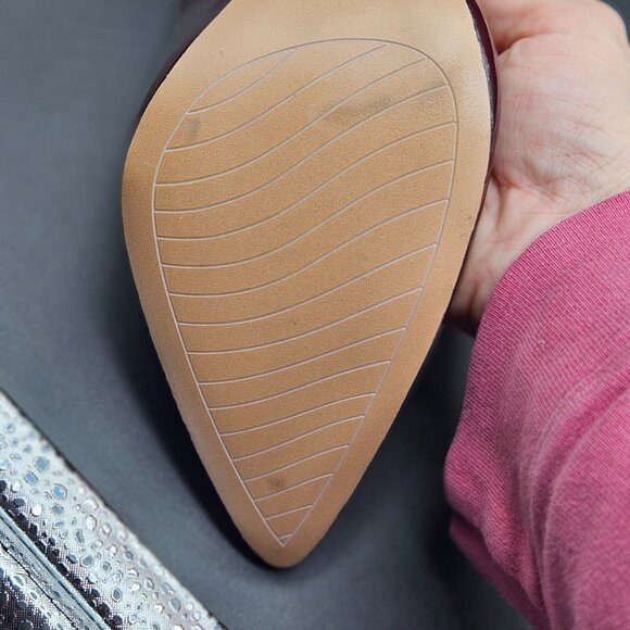 Michael Shannon Burgundy Patent Leather Pointed-Toe Block Heels For Women 7.5 - Picture 8 of 11